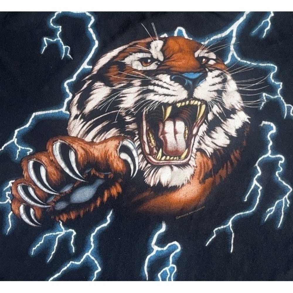Vintage American Thunder Tiger Lightning Animal T-Shirt Men's XXL 90s Tee 2XL - Picture 12 of 12